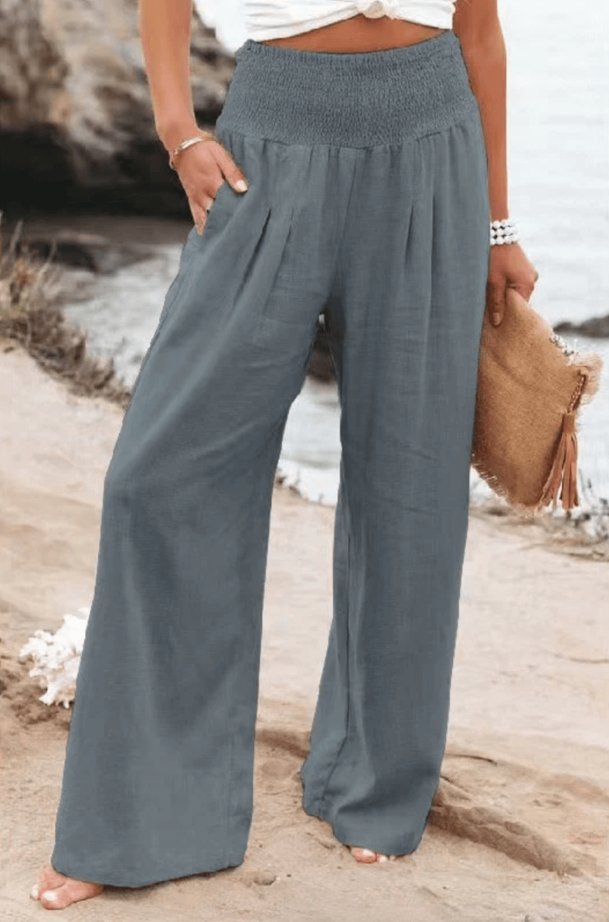 Luna | High-Waist Cotton Linen Palazzo Trousers
