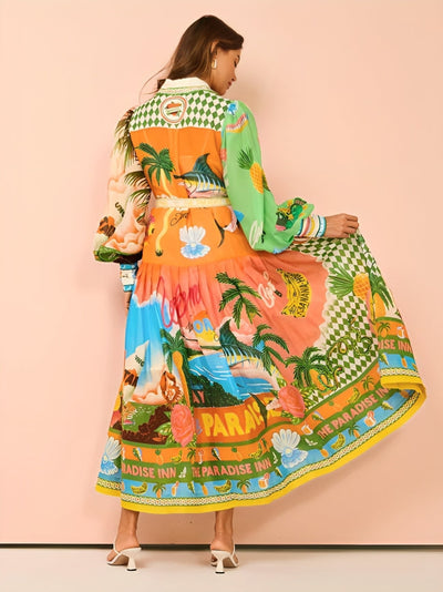 Felice™ | Color Print Lantern Sleeve Dress