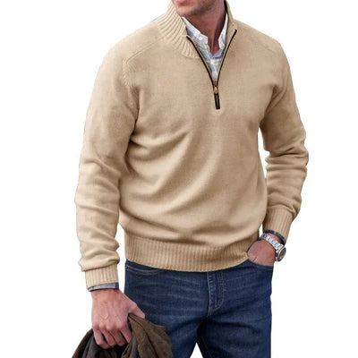 Tobie - Men's Cashmere Zipper Sweater: Fleece Thick Half Turtleneck Pullover for Winter