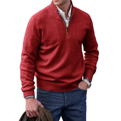 Tobie - Men's Cashmere Zipper Sweater: Fleece Thick Half Turtleneck Pullover for Winter