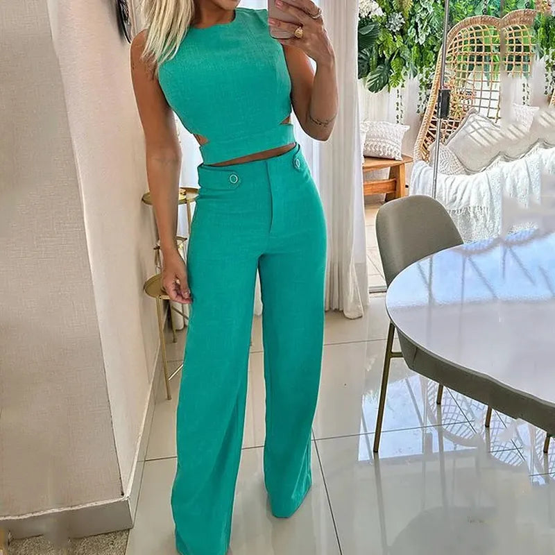 Maurien | Chique cropped top and high waist Long pants - set